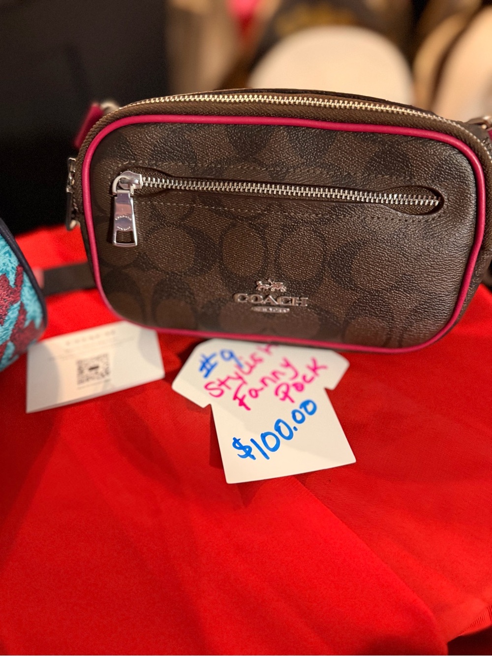 Coach Brown Fanny with Pink Interior Trim